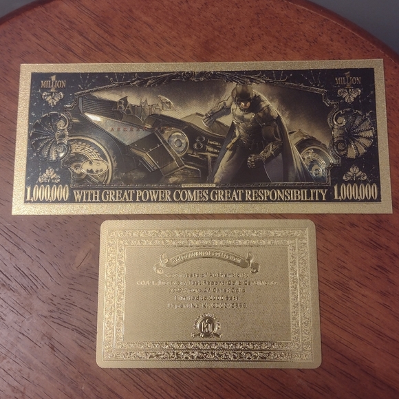 BATMAN THE DARK KNIGHT 24k GOLD NOVELTY NOTE w/GOLD CERTIFICATE OF AUTHENTICITY - Picture 4 of 15
